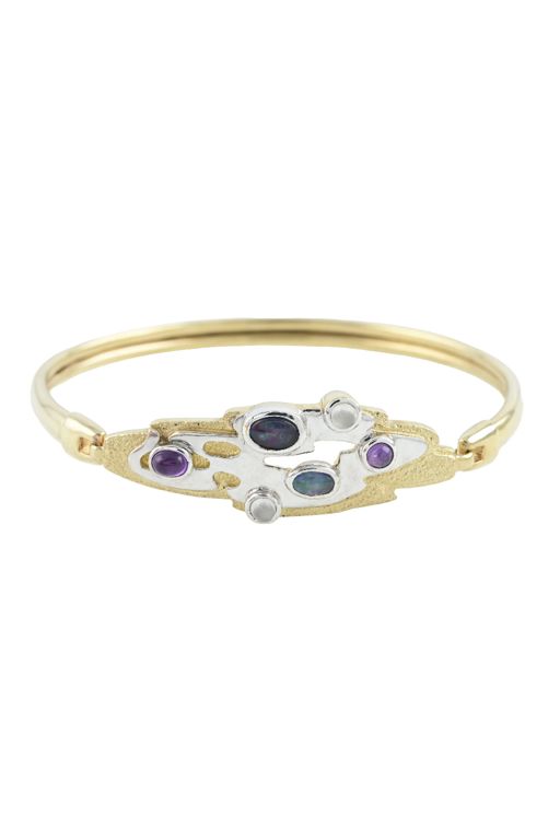 9k Gold Multi-Gem Bangle Bracelet