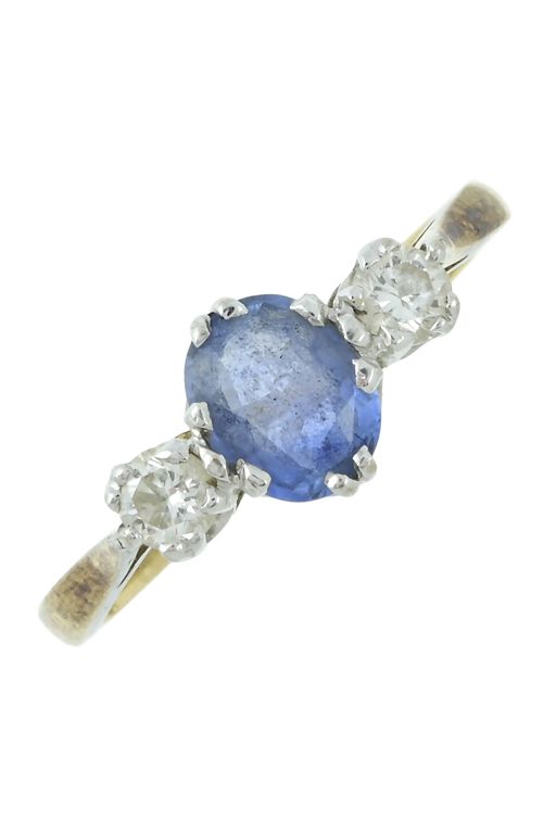 18k Two-Tone Gold Sapphire and Diamond Ring
