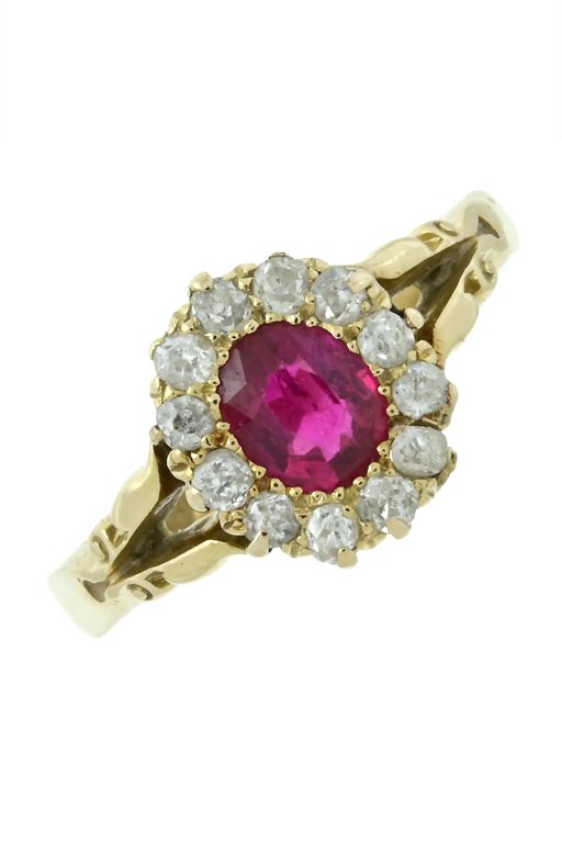18k Yellow Gold Ruby and Diamond Cluster Ring