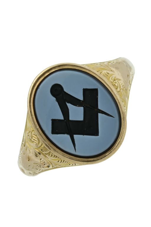 15k Yellow Gold Agate Masonic Signet Ring