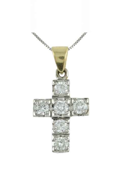 18k Gold Diamond Cross Pendant Necklace