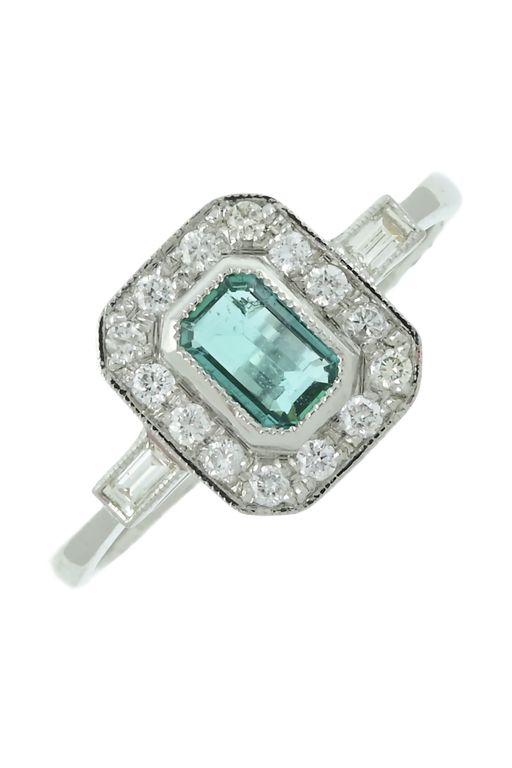 Emerald and Diamond Cluster Ring