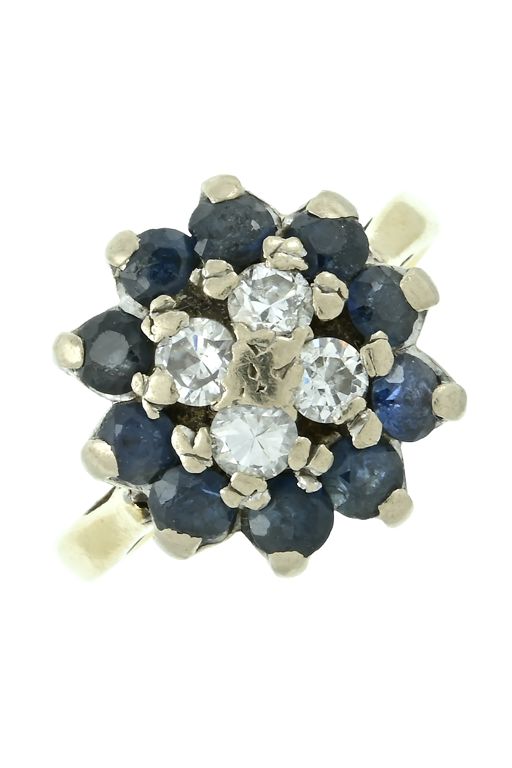 18k Gold Sapphire and Diamond Cluster Ring