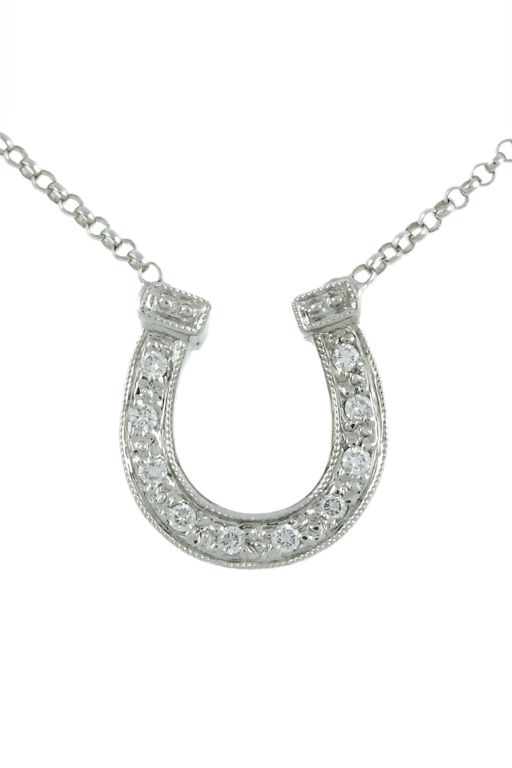 18k White Gold Diamond Horseshoe Pendant Necklace