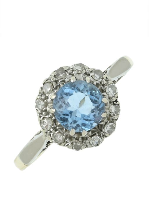 18k Gold Aquamarine and Diamond Cluster Ring