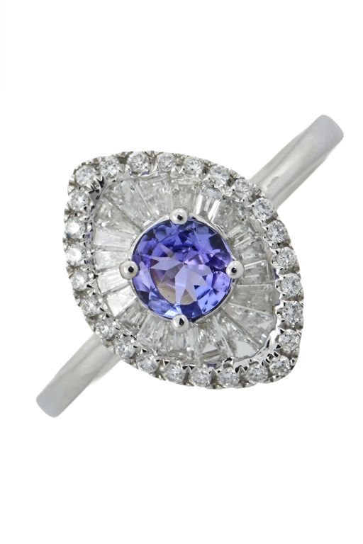 18k White Gold Tanzanite and Diamond Dress Ring