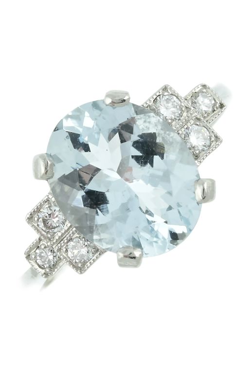 Platinum Aquamarine and Diamond Dress Ring