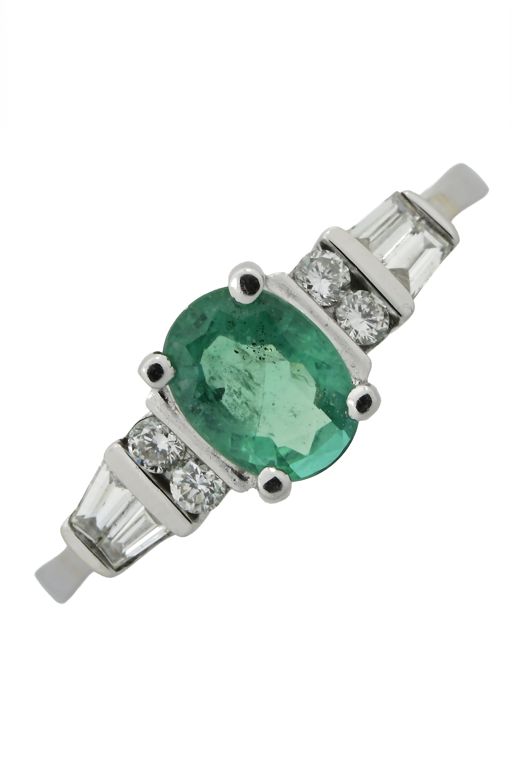 18k White Gold Emerald and Diamond Dress Ring