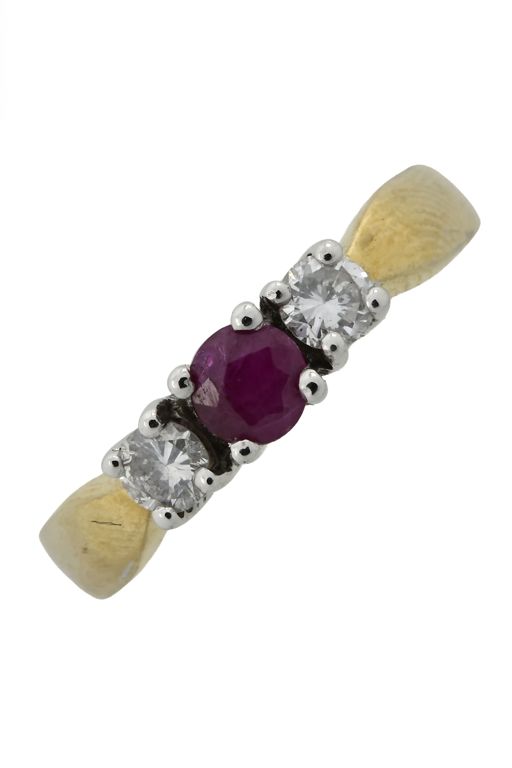 18k Yellow and White Gold Ruby and Diamond Ring