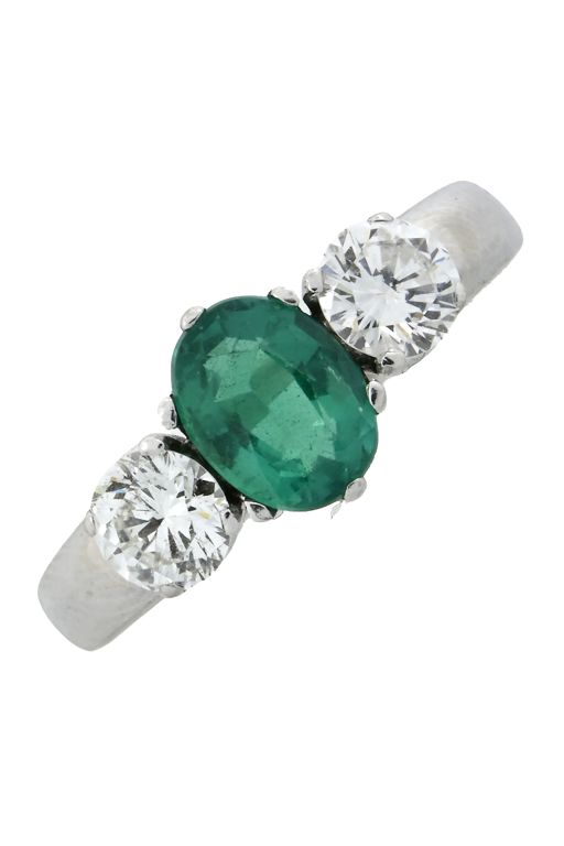 18k White Gold Emerald and Diamond Ring