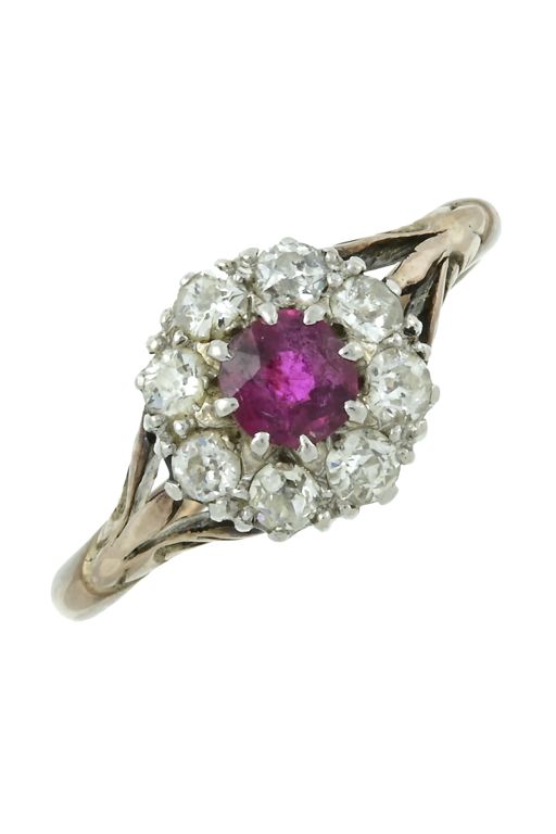 18k Gold Ruby and Diamond Cluster Ring