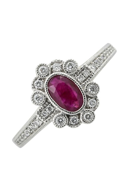 18k White Gold Ruby and Diamond Cluster Ring