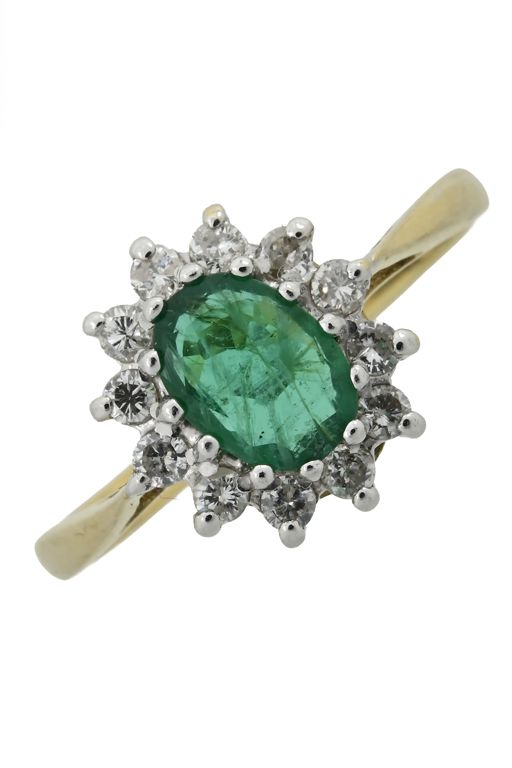18k Gold Emerald and Diamond Cluster Ring