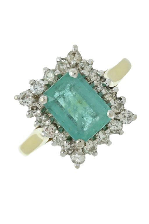18k Gold Emerald and Diamond Cluster Ring