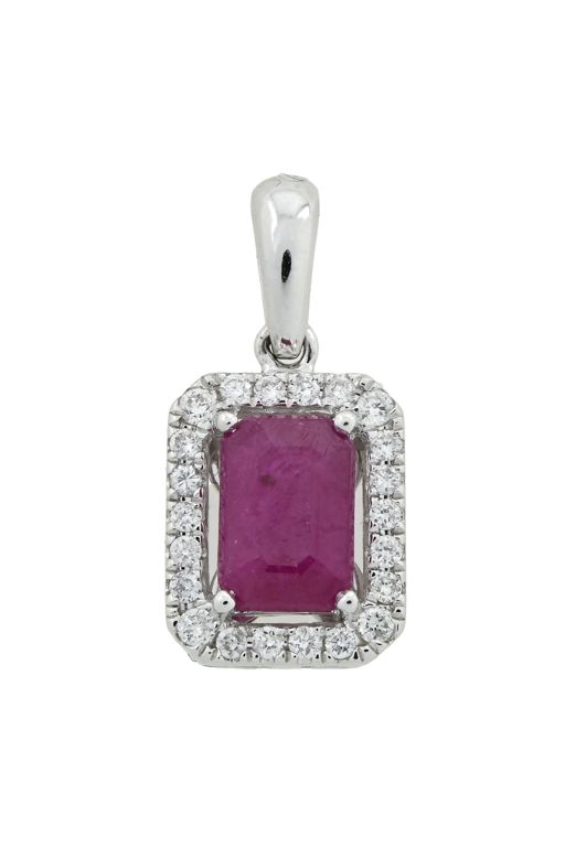 18k White Gold Ruby and Diamond Cluster Pendant