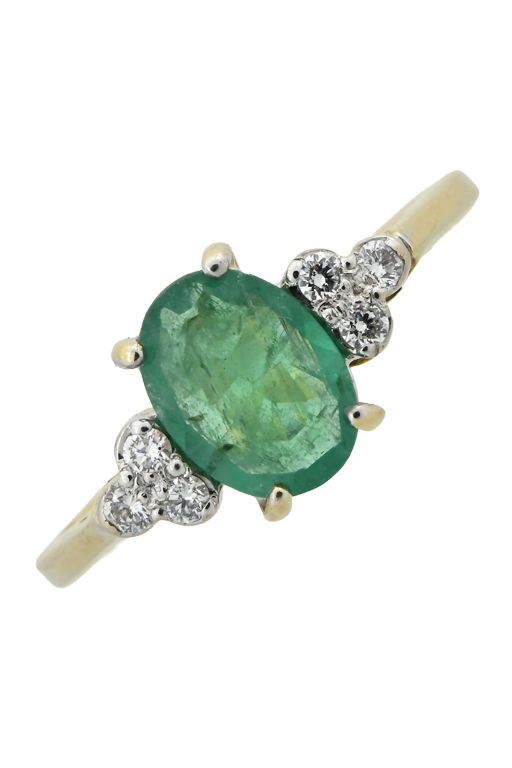 18k Yellow and White Gold Emerald and Diamond Ring