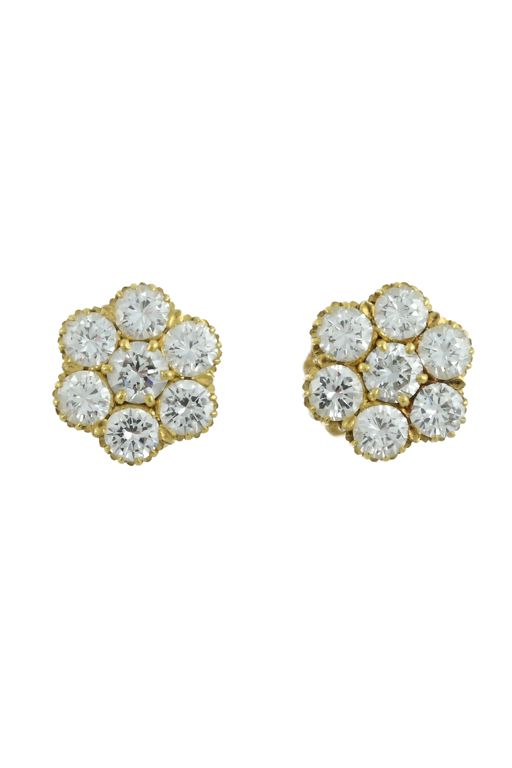 Yellow Gold Diamond Cluster Earrings