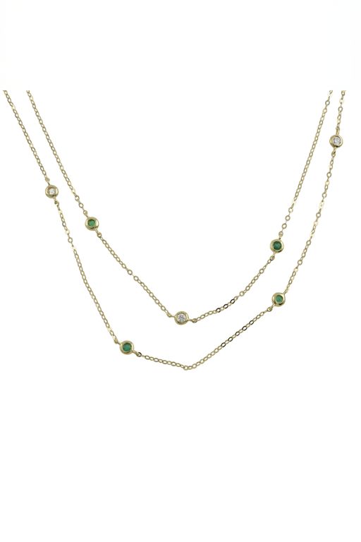 18k Yellow Gold Emerald and Diamond Chain Necklace