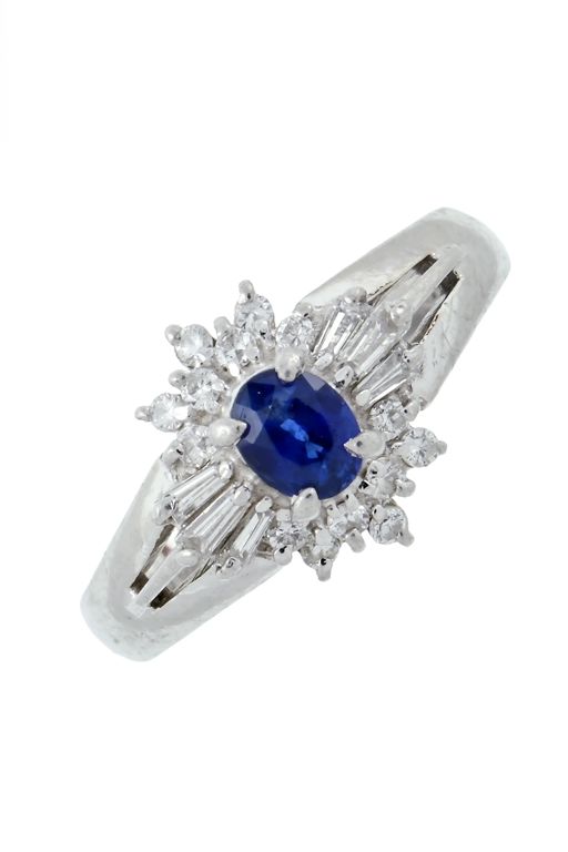 Platinum Sapphire and Diamond Cluster Ring