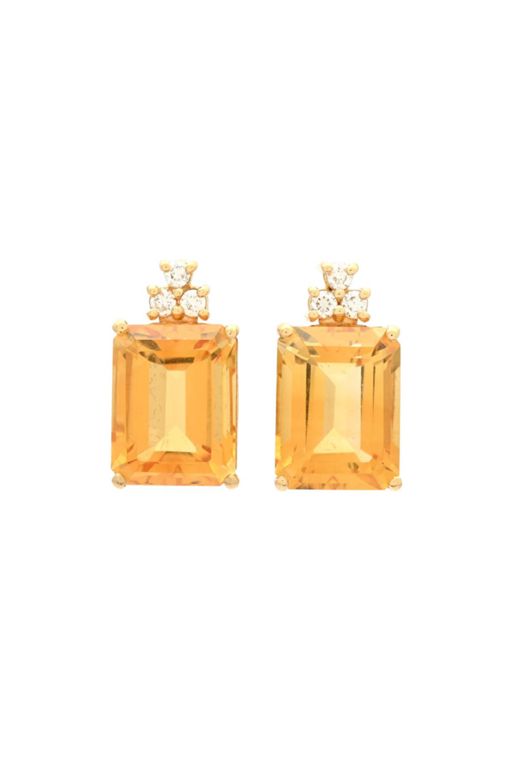 Pair of 18k Gold Citrine and Diamond Earrings