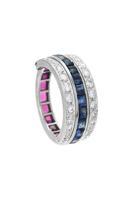 18k Gold Ruby Sapphire and Diamond Ring