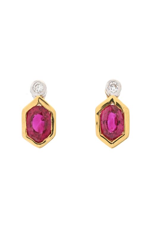 Pair of 18k Gold Ruby and Diamond Earrings