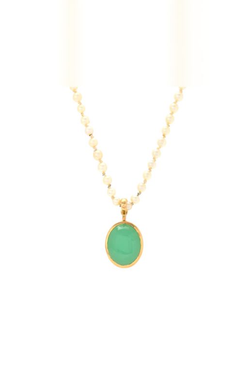 18k Gold Pearl and Chalcedony Pendant Necklace