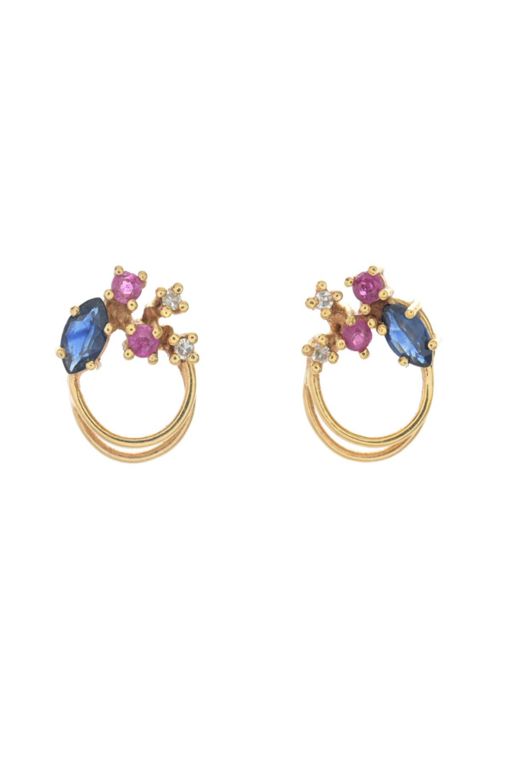 Pair of 18k Gold Sapphire and Diamond Earrings