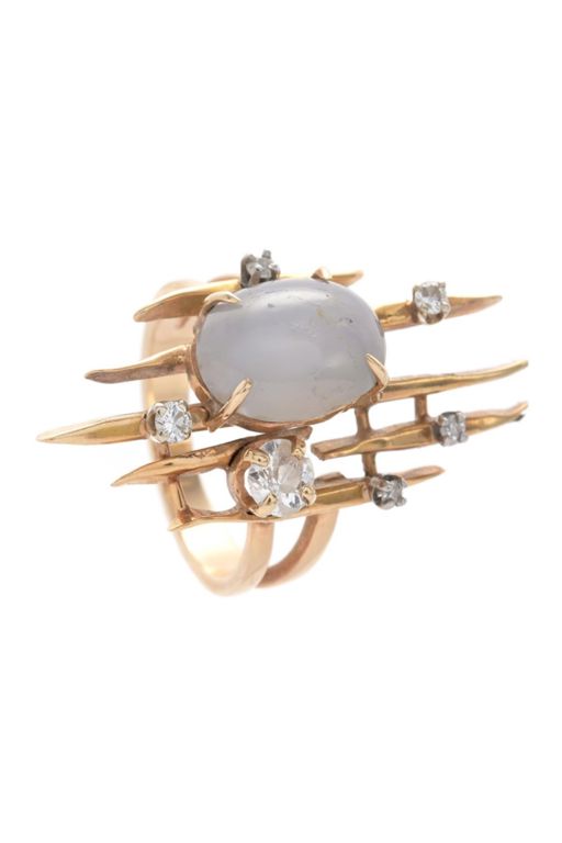 14k Gold Moonstone and Diamond Ring