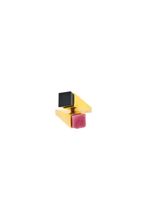 18k Gold Rhodochrosite and Onyx Ring