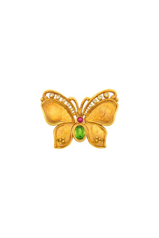 18k Gold Multi-Gem Brooch