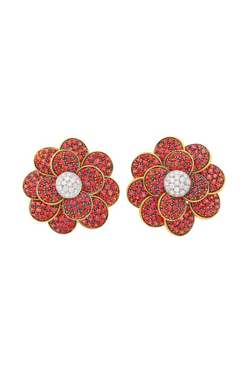 Pair of 18k Gold Garnet and Diamond Earrings