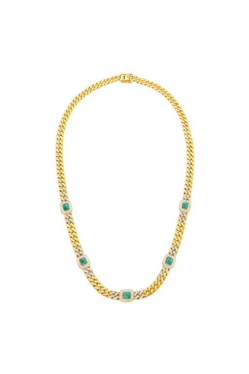 18k Gold Emerald and Diamond Necklace