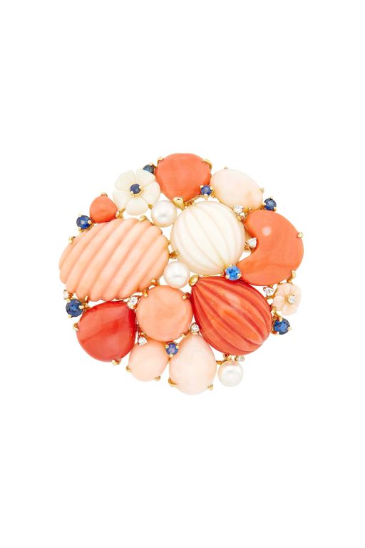 18k Gold Multi-Gem Brooch