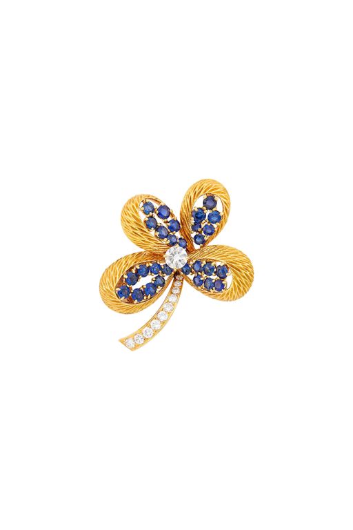 18k Gold Diamond and Sapphire Brooch