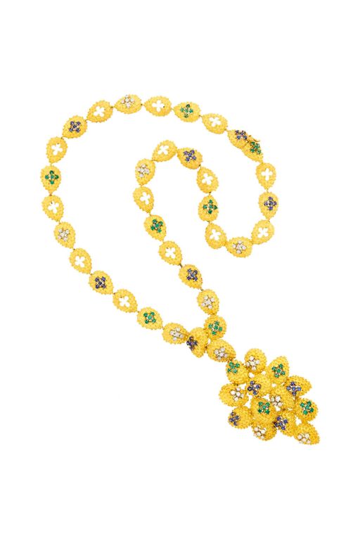 18k Gold Multi-Gem Pendant Necklace