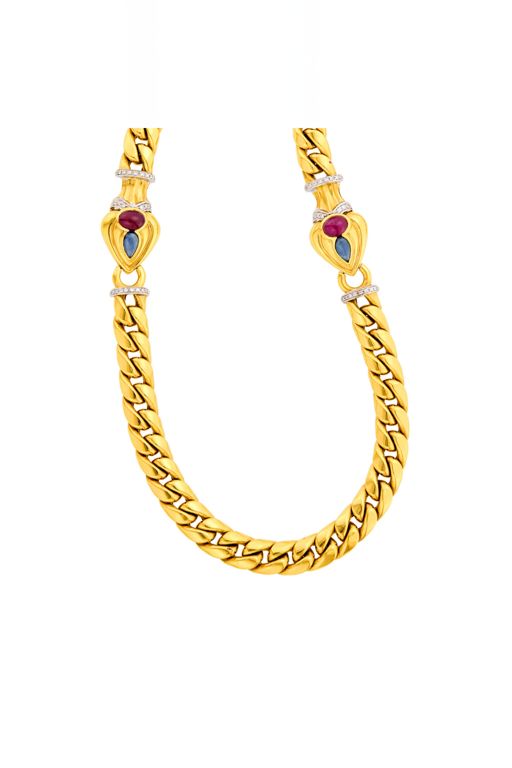 18k Gold Multi-Gem Necklace and Bracelet