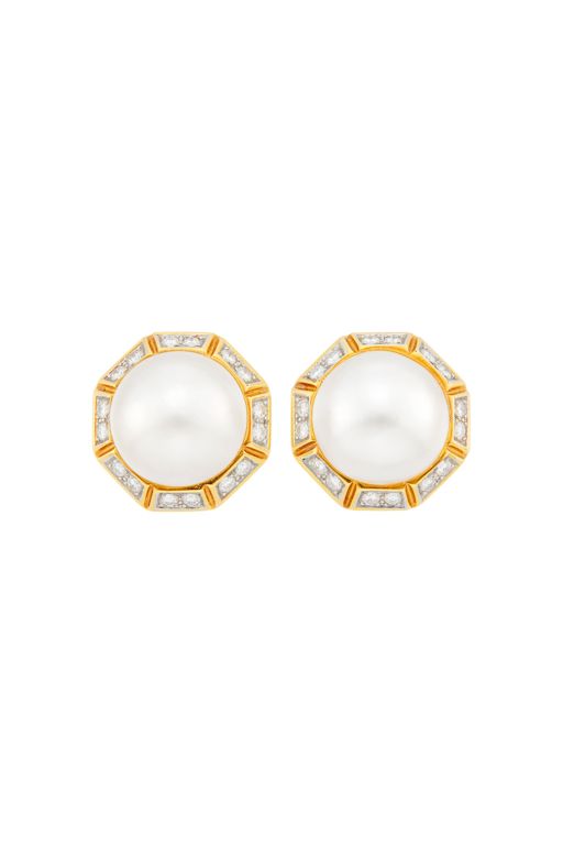 Pair of 18k Gold Pearl and Diamond Earrings