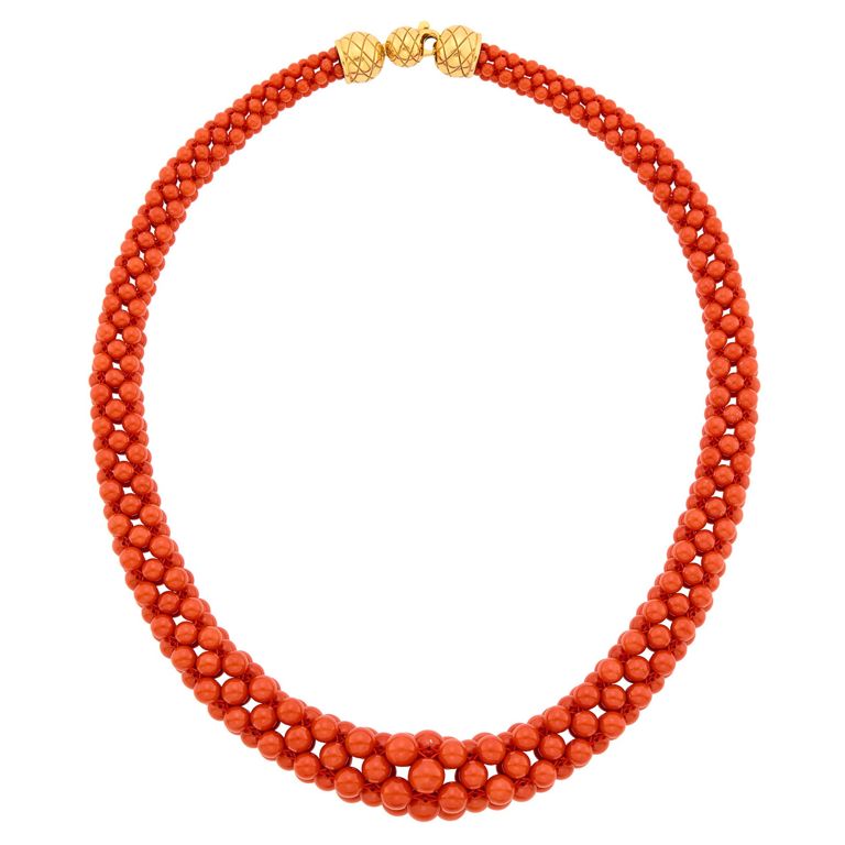 18k Gold Beaded Coral Necklace