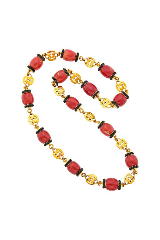 14k Gold Coral and Onyx Necklace