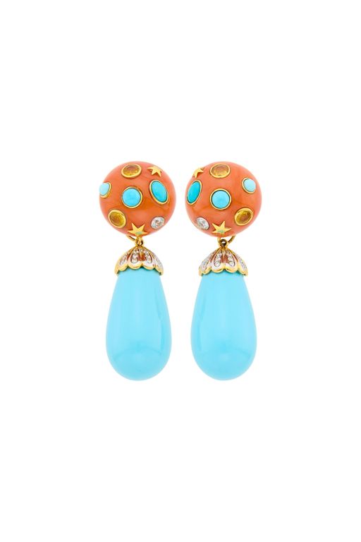 Pair of 18k Gold Multi-Gem Earrings
