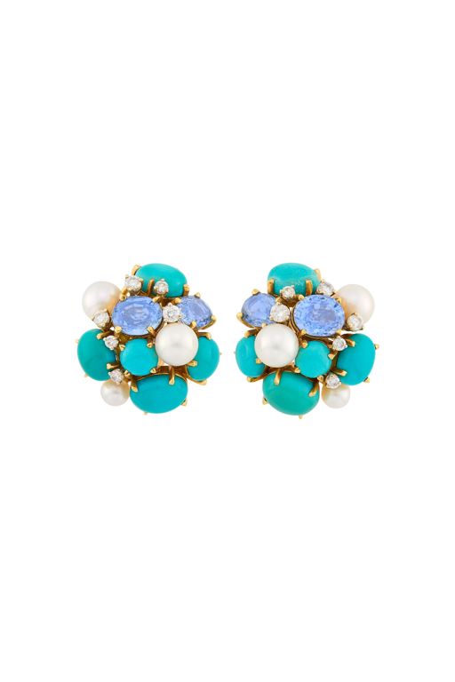 Pair of 18k Gold Multi-Gem Earrings