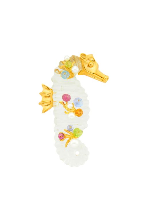 18k Gold Rock Crystal Multi-Gem Brooch