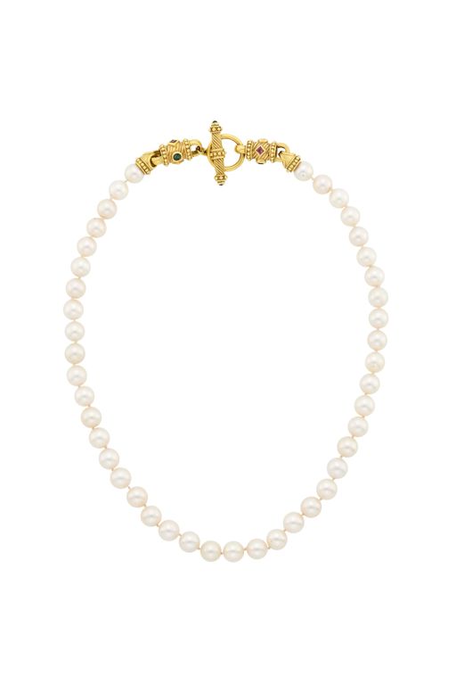 18k Gold Pearl and Tourmaline Necklace