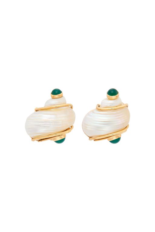 Pair of 14k Gold Shell and Onyx Earrings