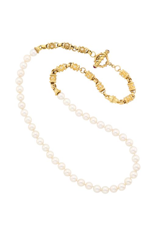 14k Gold Pearl and Diamond Necklace Bracelet