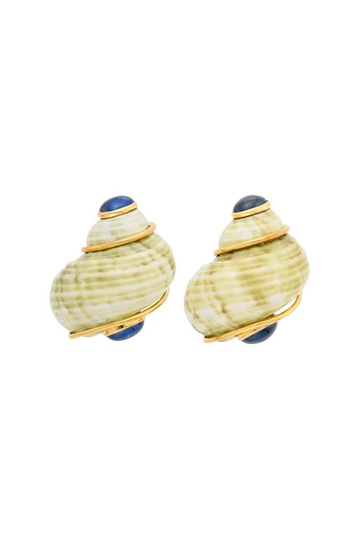 Pair of 18k Gold Shell and Sapphire Earrings