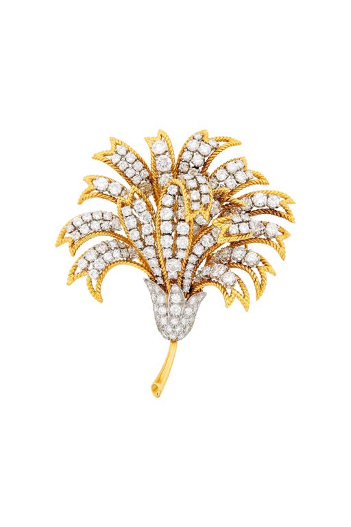 18k Gold and Platinum Diamond Brooch