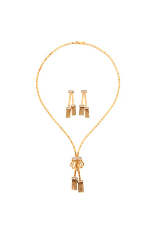 18k Gold Diamond Necklace and Earrings