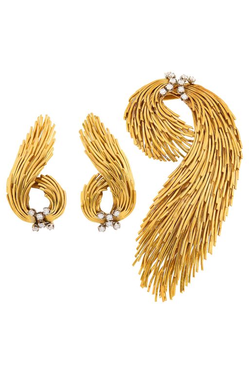 18k Gold and Platinum Diamond Jewelry Set